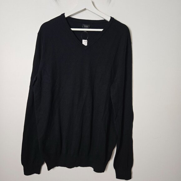 J Crew Men's Size L Tall Long Sleeve Cotton Cashmere Blend V-Neck Black Sweater - Picture 1 of 7